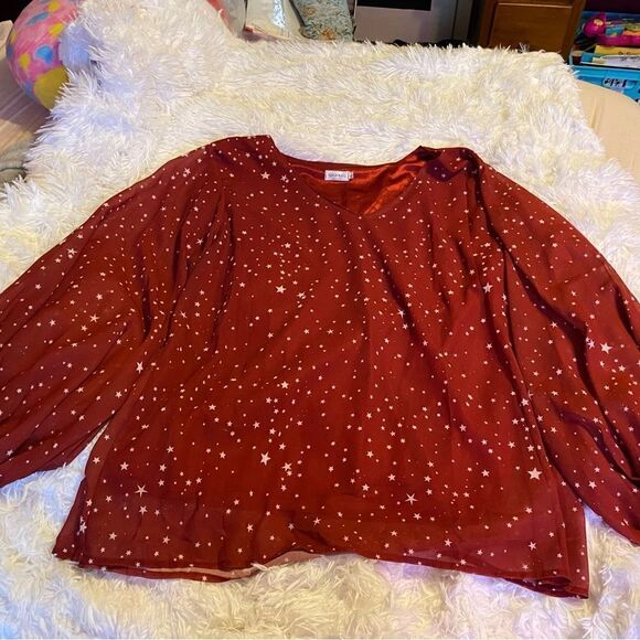 Qearal Women’s XL Red w/ White Stars Blouse - Picture 1 of 5